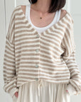 Strickjacke, Streifen, Flauschi, I, 10 Farben