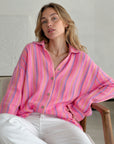 Musselin Bluse, Pink-Streifen, 2 Farben