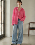 Musselin Bluse, Streifen, Rot-Rosa