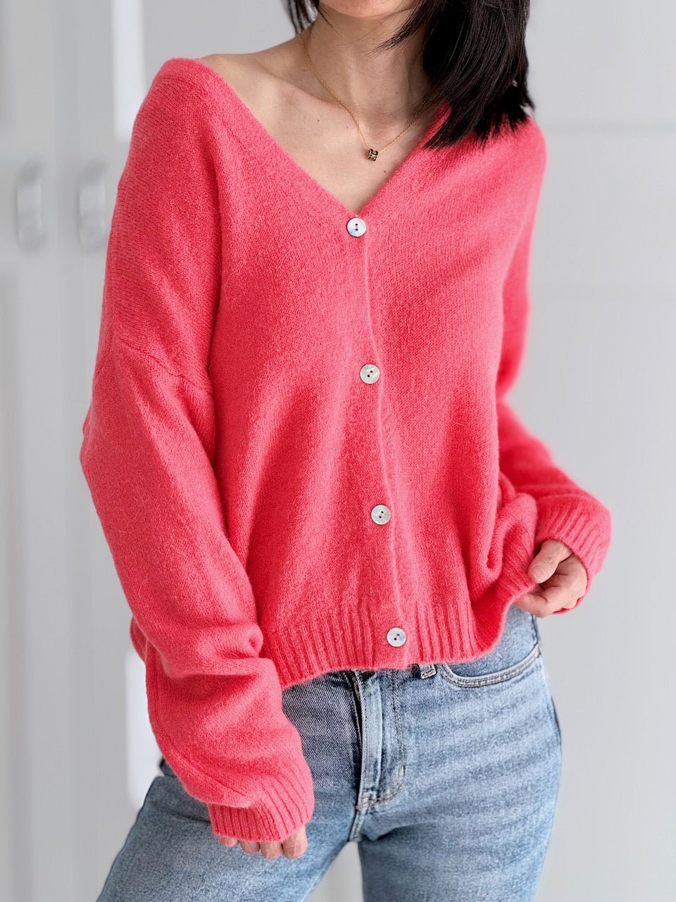 Strickjacke, Alpaka, Koralle