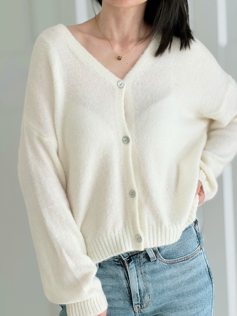 Strickjacke, Alpaka, Cremeweiß