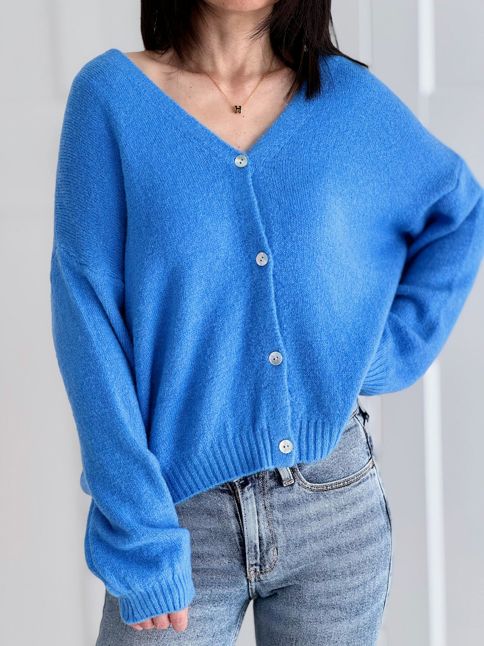 Strickjacke, Alpaka, Himmelblau