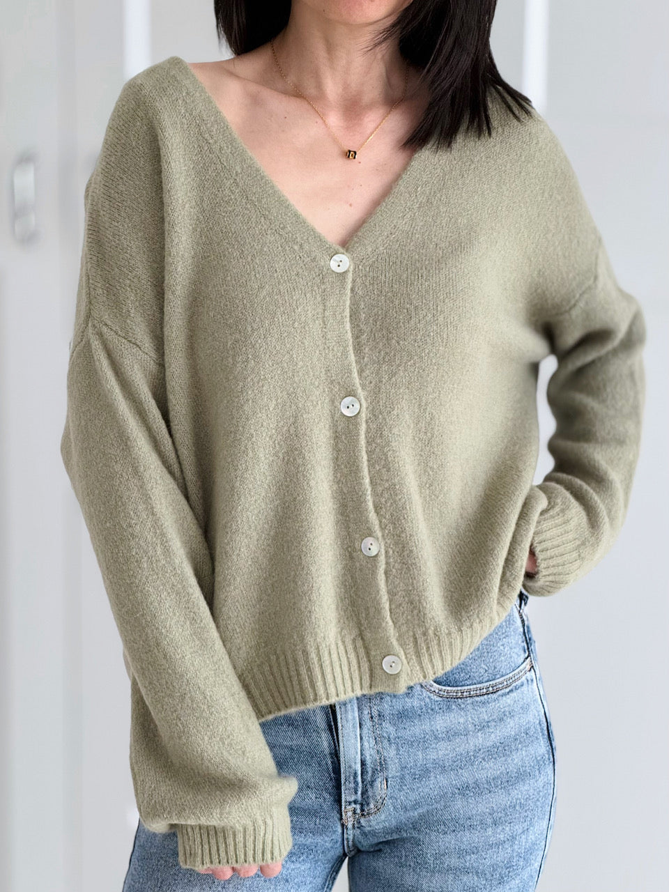 Strickjacke, Alpaka, Matcha