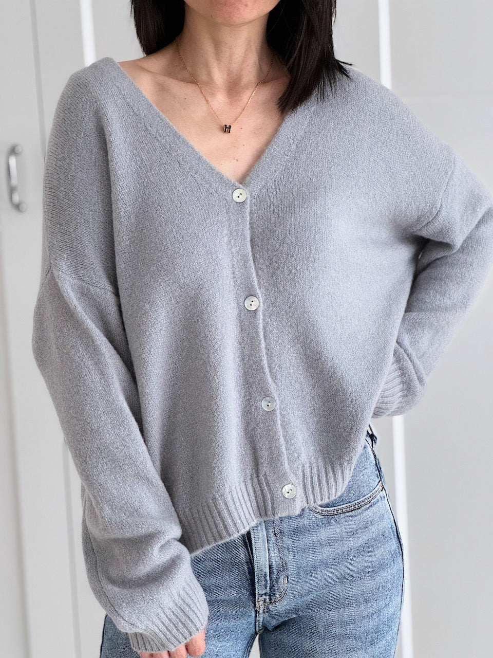 Strickjacke, Alpaka, Hellgrau