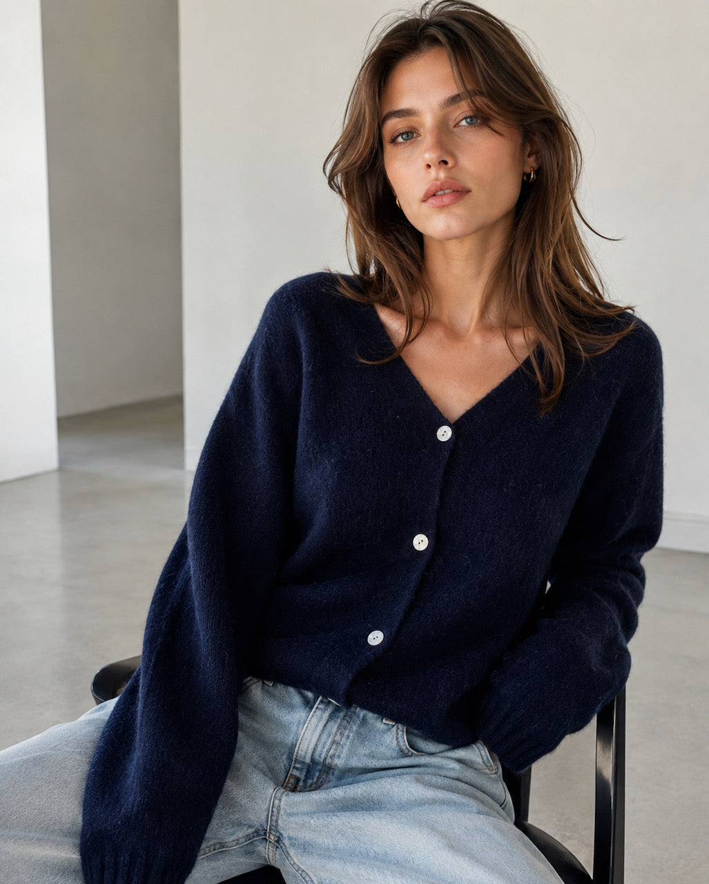 Strickjacke, Alpaka, Altblau