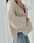 Strickjacke, Grobstrick, 2 Farben