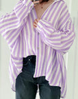 Musselin Bluse, breite Streifen, Lavendel