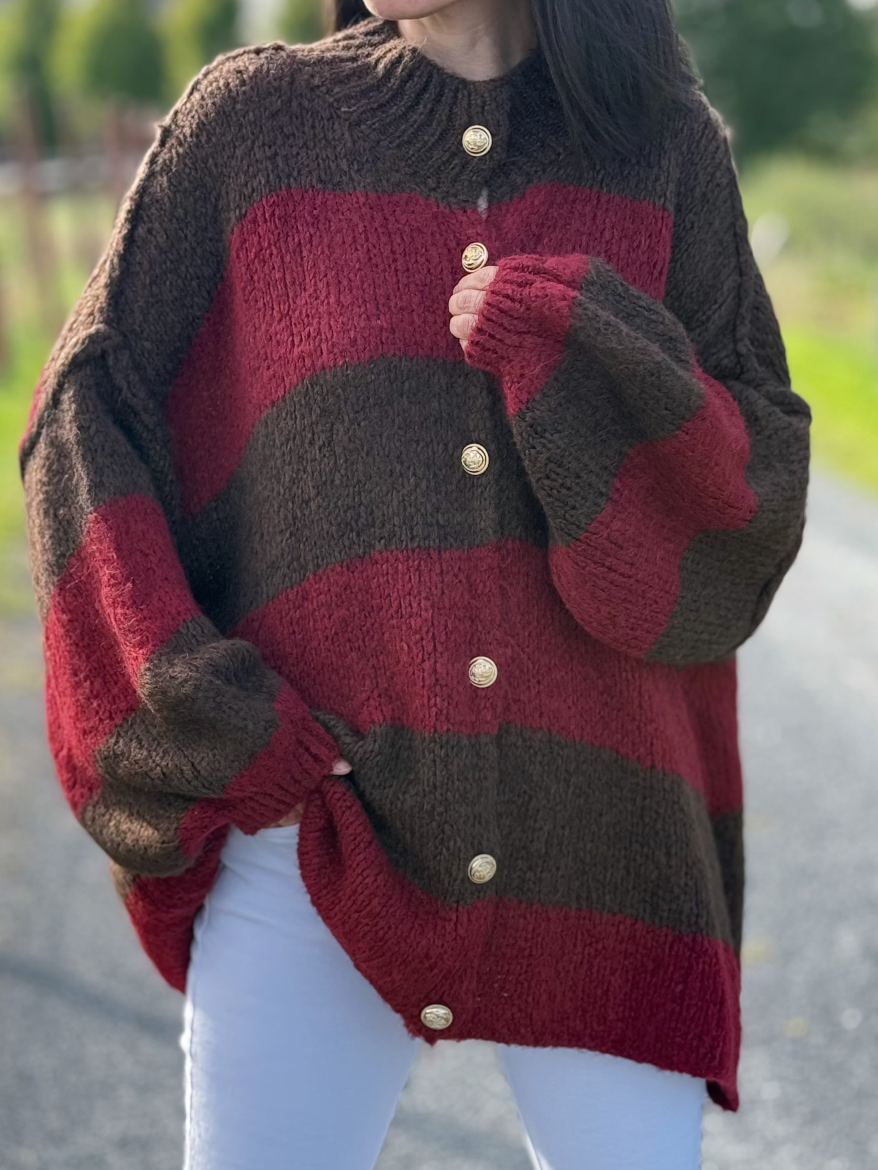Oversize-Strickjacke, Blockstreifen, Flauschi, 5 Farben