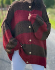 Oversize-Strickjacke, Blockstreifen, Flauschi, 5 Farben
