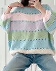 Pullover, Pastell, breite Streifen, Flauschi, 4 Farben
