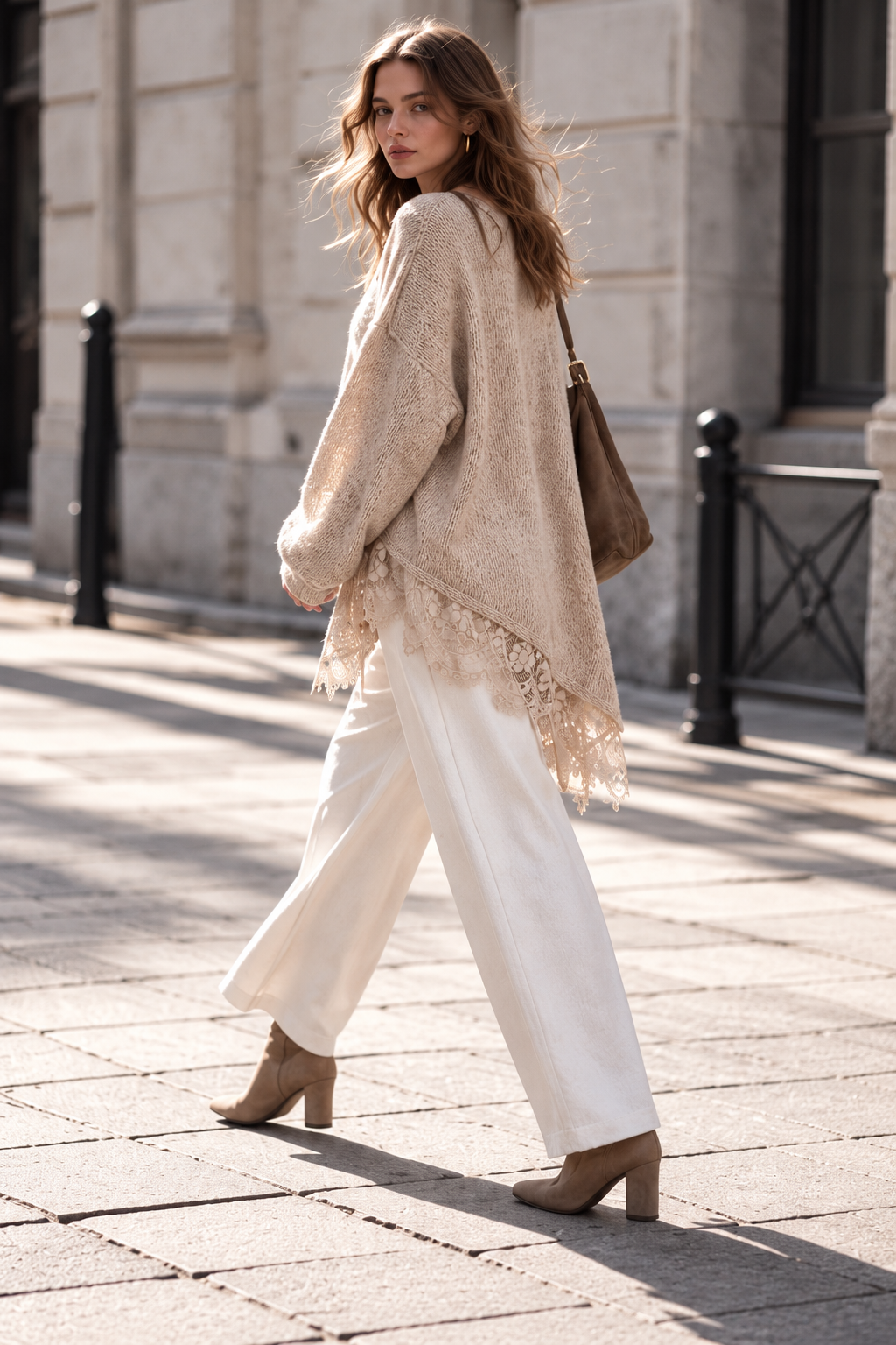 Oversize-Pullover mit Spitzensaum, 5 Farben