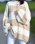 Oversize-Strickjacke, Blockstreifen, Flauschi, 5 Farben