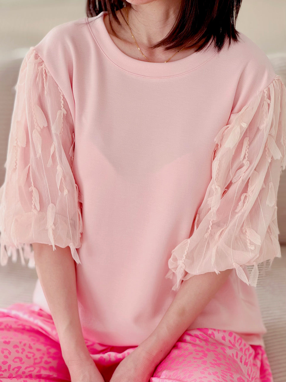 Sweat-T-Shirt mit Tüllärmeln, 3 Farben