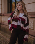 Strickjacke, Wellenstreifen, zu Binden, Flauschi, 2 Farben