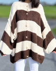 Oversize-Strickjacke, Blockstreifen, Flauschi, 5 Farben