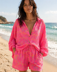 Musselin Bluse, Palmenblätter, 4 Farben