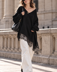 Oversize-Pullover mit Spitzensaum, 5 Farben