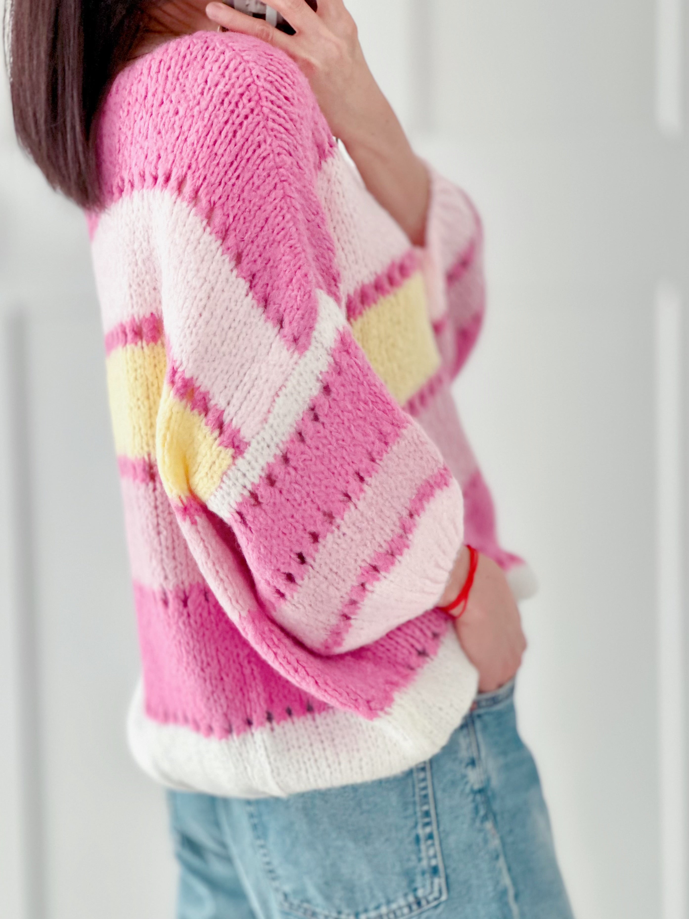 Pullover, Pastell, breite Streifen, Flauschi, 4 Farben