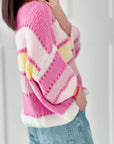 Pullover, Pastell, breite Streifen, Flauschi, 4 Farben