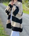 Oversize-Strickjacke, Blockstreifen, Flauschi, 5 Farben