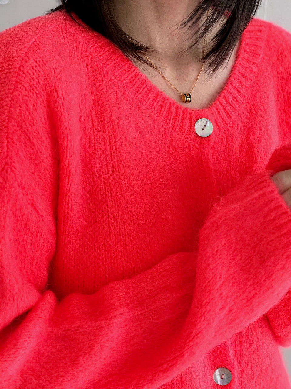 Strickjacke, Mohair, Neon-Koralle