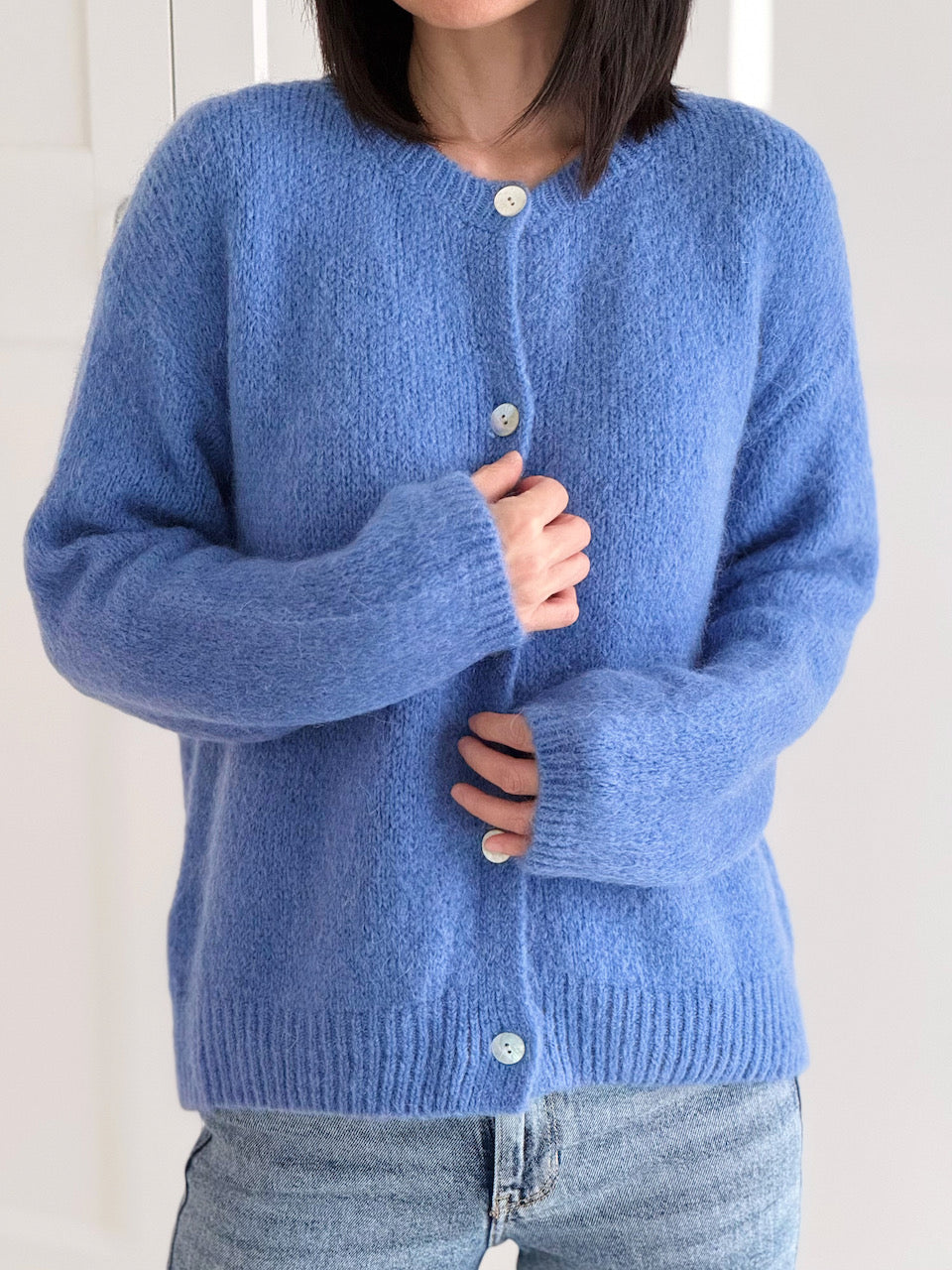 Strickjacke, Mohair, Jeans