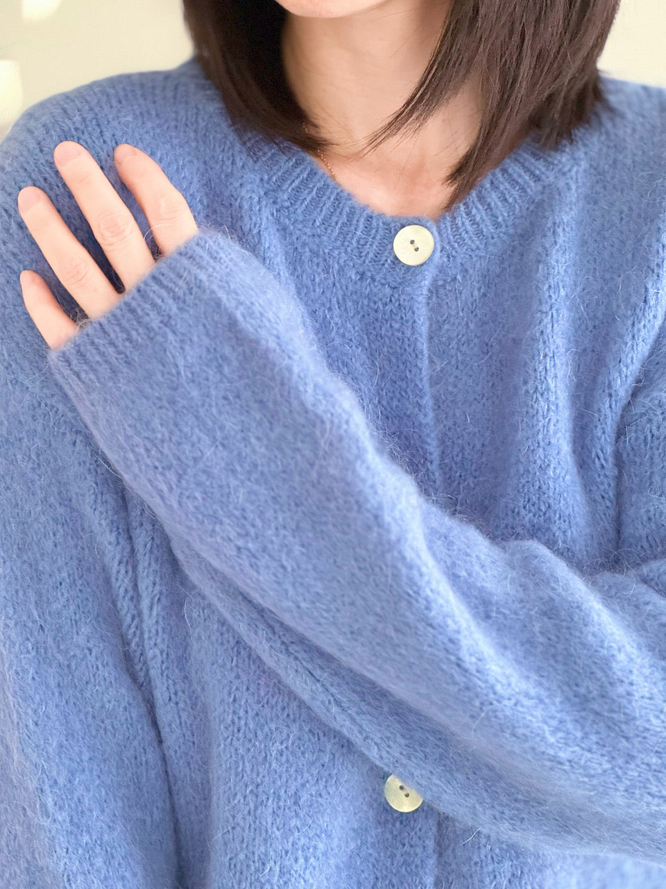 Strickjacke, Mohair, Jeans
