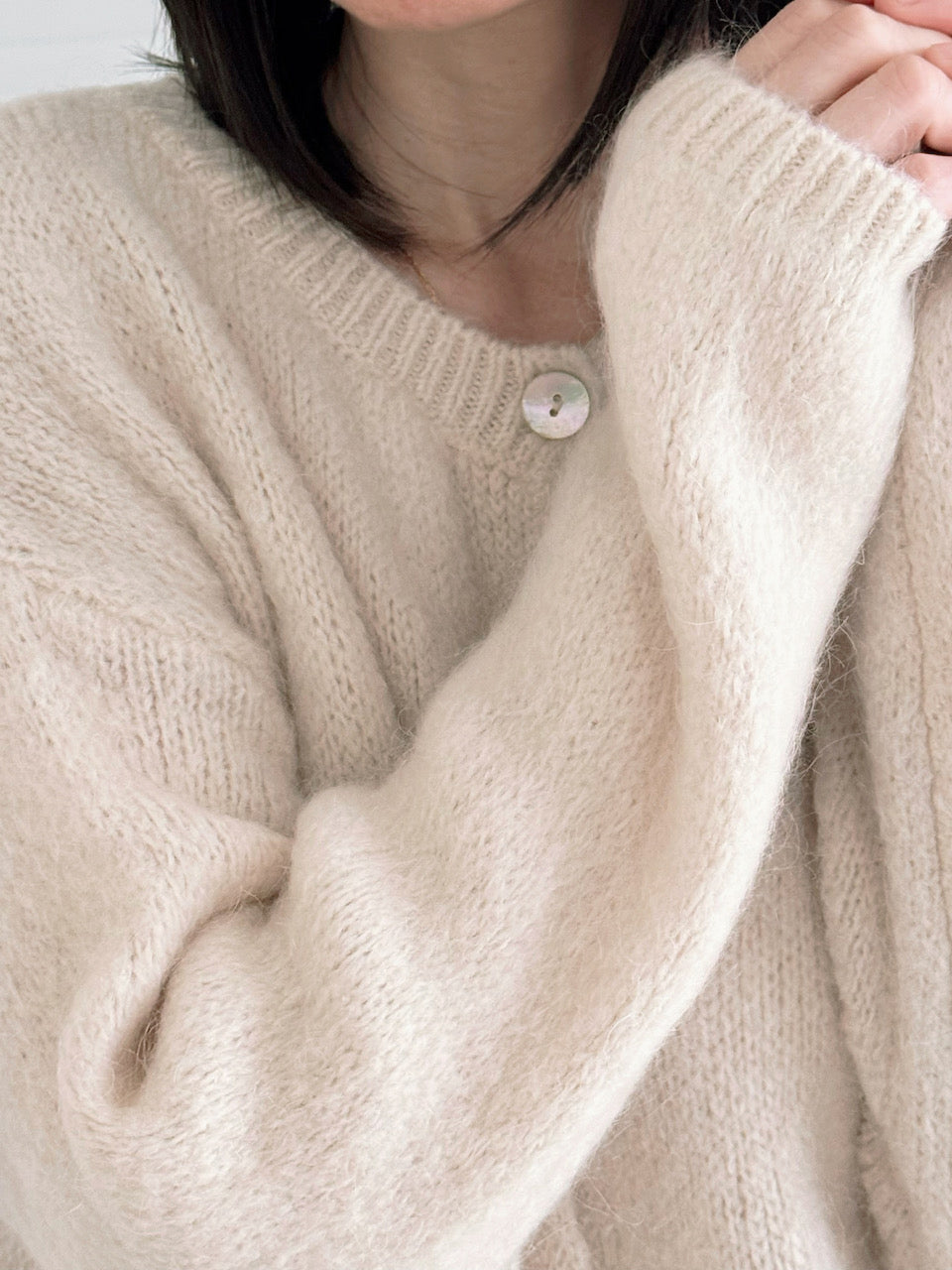 Strickjacke, Mohair, Beige