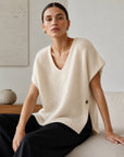 Oversize Pullunder, Mohair, Knopfdetail, Beige
