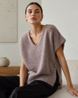 Oversize Pullunder, Mohair, Knopfdetail, Taupe