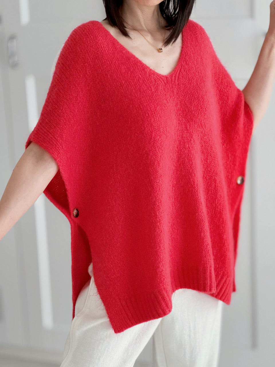 Oversize Pullunder, Mohair, Knopfdetail, Koralle