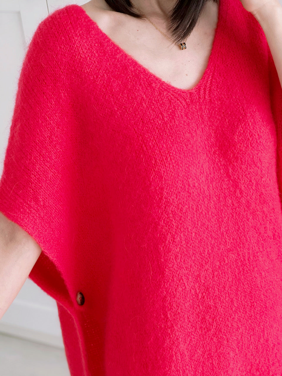 Oversize Pullunder, Mohair, Knopfdetail, Koralle