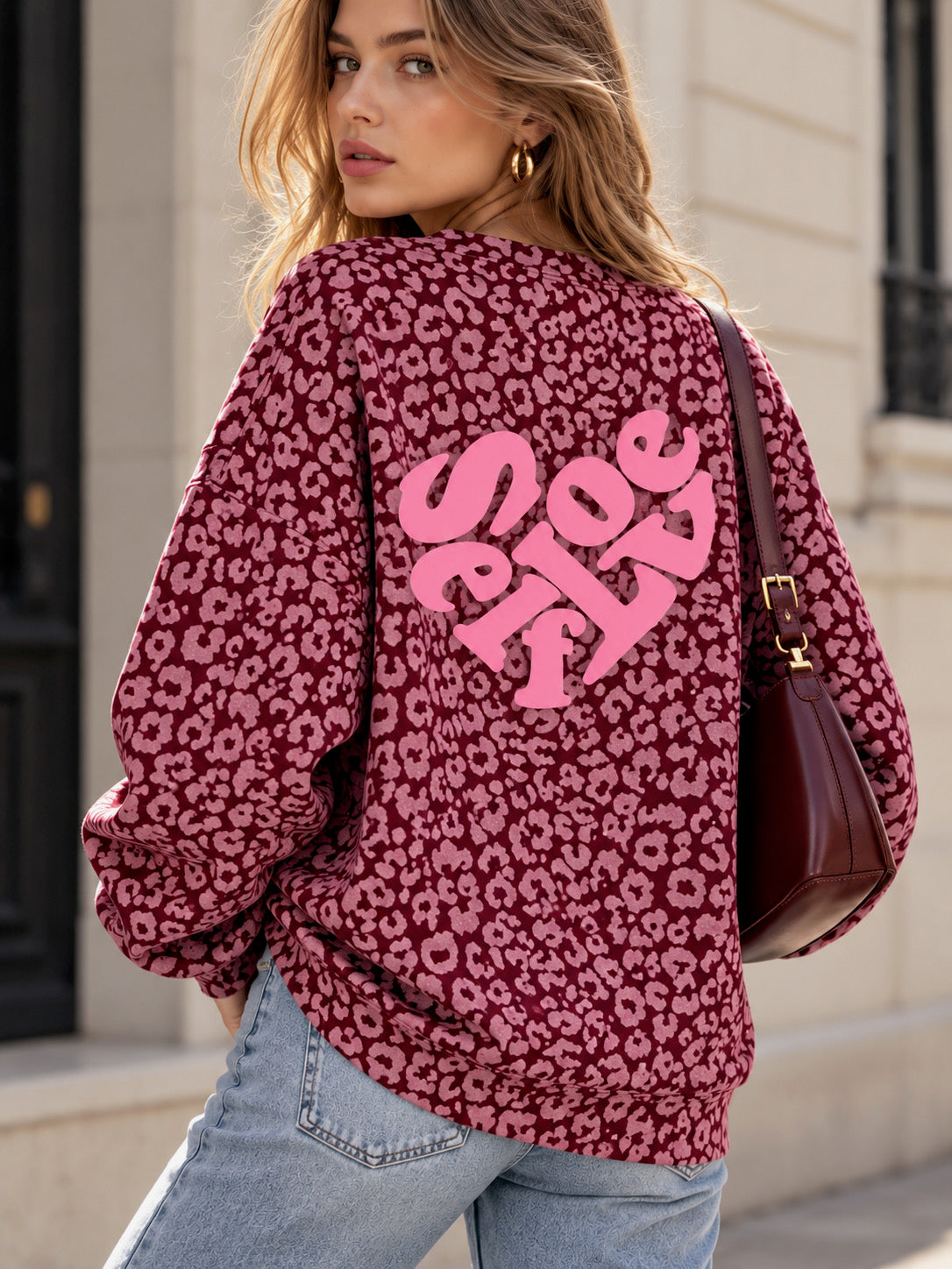 Sweatshirt, Leo, 3D-SelfLove, Bordeaux