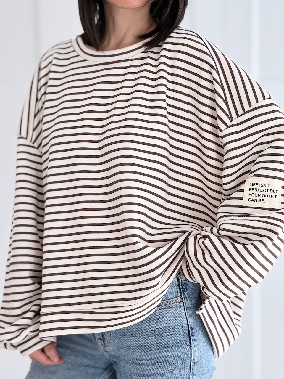 Sweatshirt, Perfect Life, Streifen, Cremeweiß