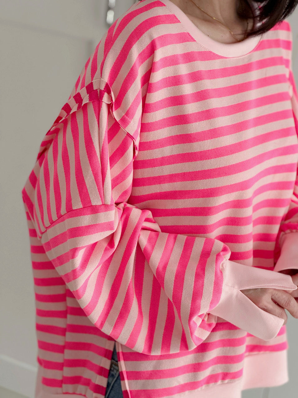 Sweatshirt, Streifen, mit Schlitzbund, 3 Farben