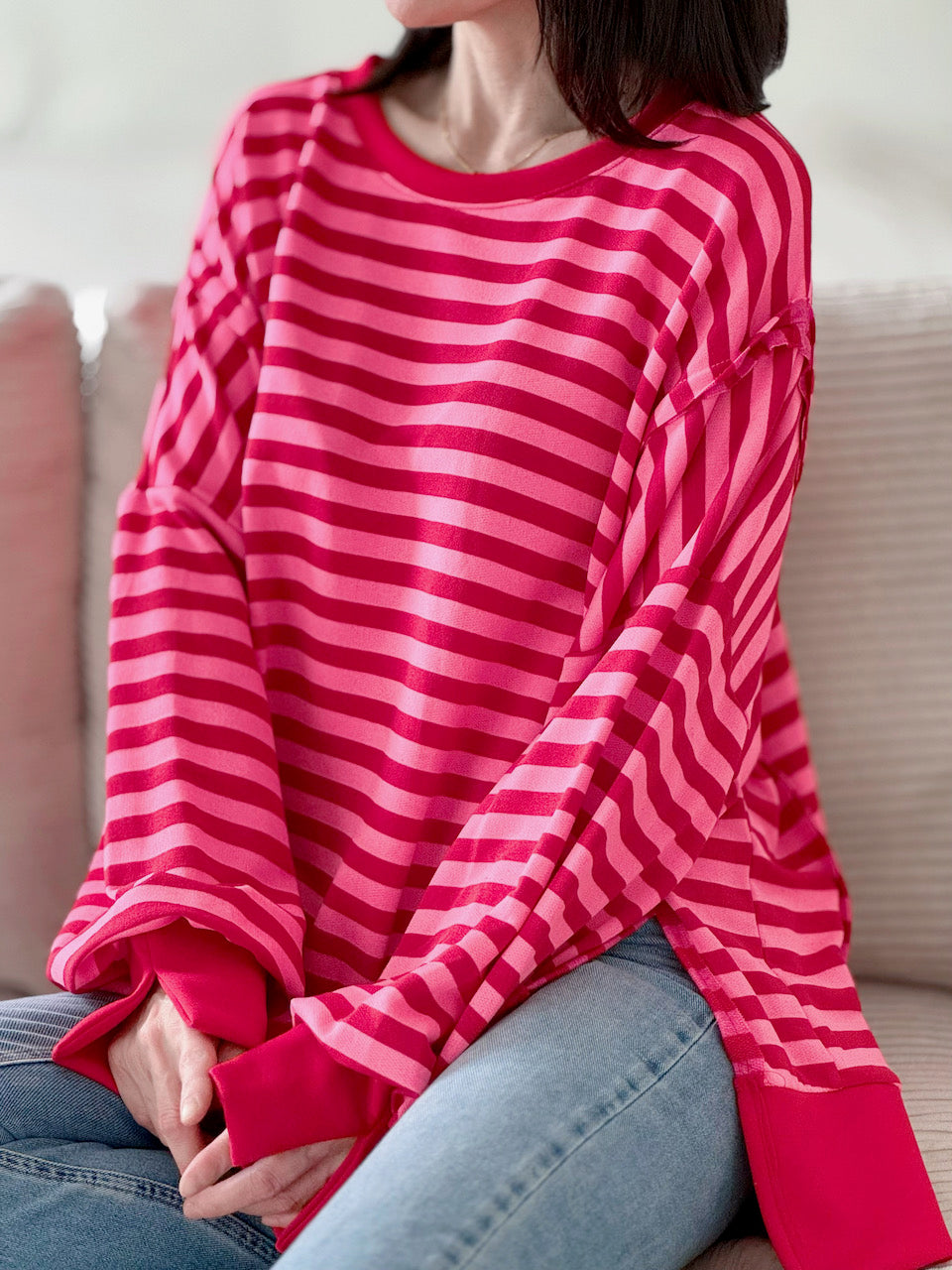 Sweatshirt, Streifen, mit Schlitzbund, 3 Farben