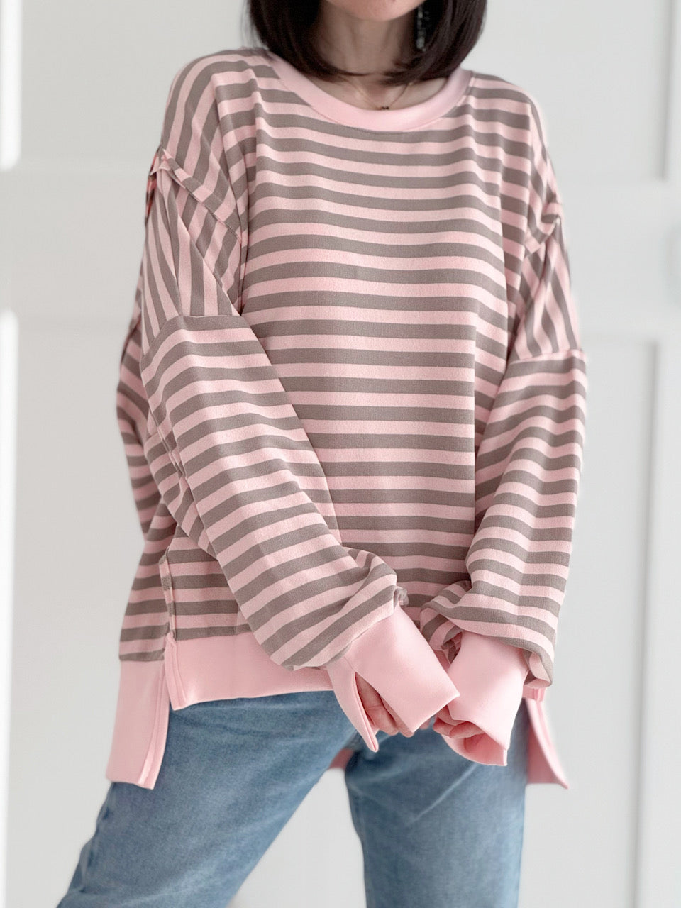 Sweatshirt, Streifen, mit Schlitzbund, 3 Farben
