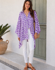 Musselin Bluse, Batwing, Oversize, Lila-Leo