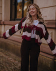 Strickjacke, Wellenstreifen, zu Binden, Flauschi, 2 Farben