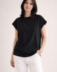 T-Shirt, Cap-Sleeves, Unifarbe, 4 Farben