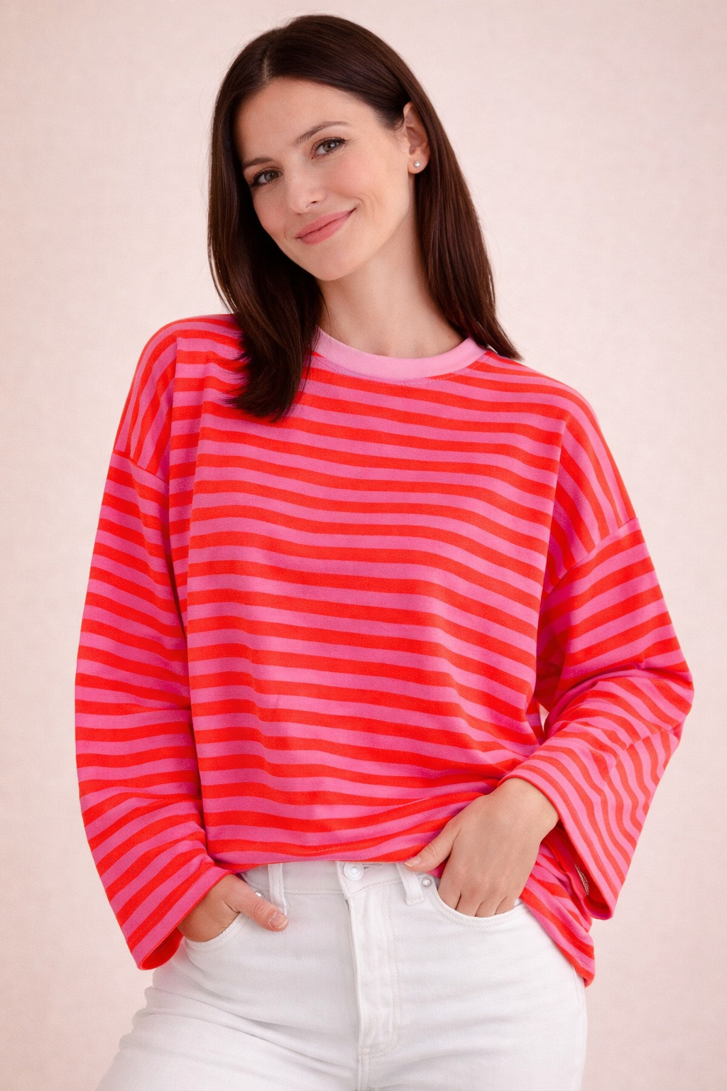 Longsleeve, Streifen, Farbkragen &amp; Weiten Ärmeln, 6 Farben