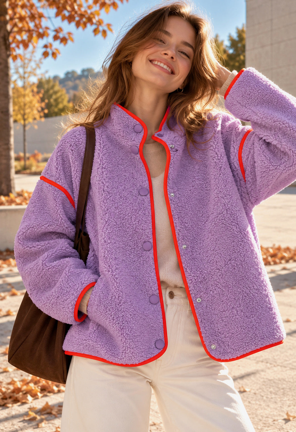 Teddyjacke, mit Kontrastkanten, 4 Farben