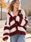 Strickjacke, Mohair, Blockstreifen, Bordeaux