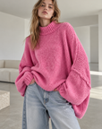 Pullover, flauschi, Stehkragen, Rosa
