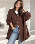 Musselin Bluse, long oversize, Schoko