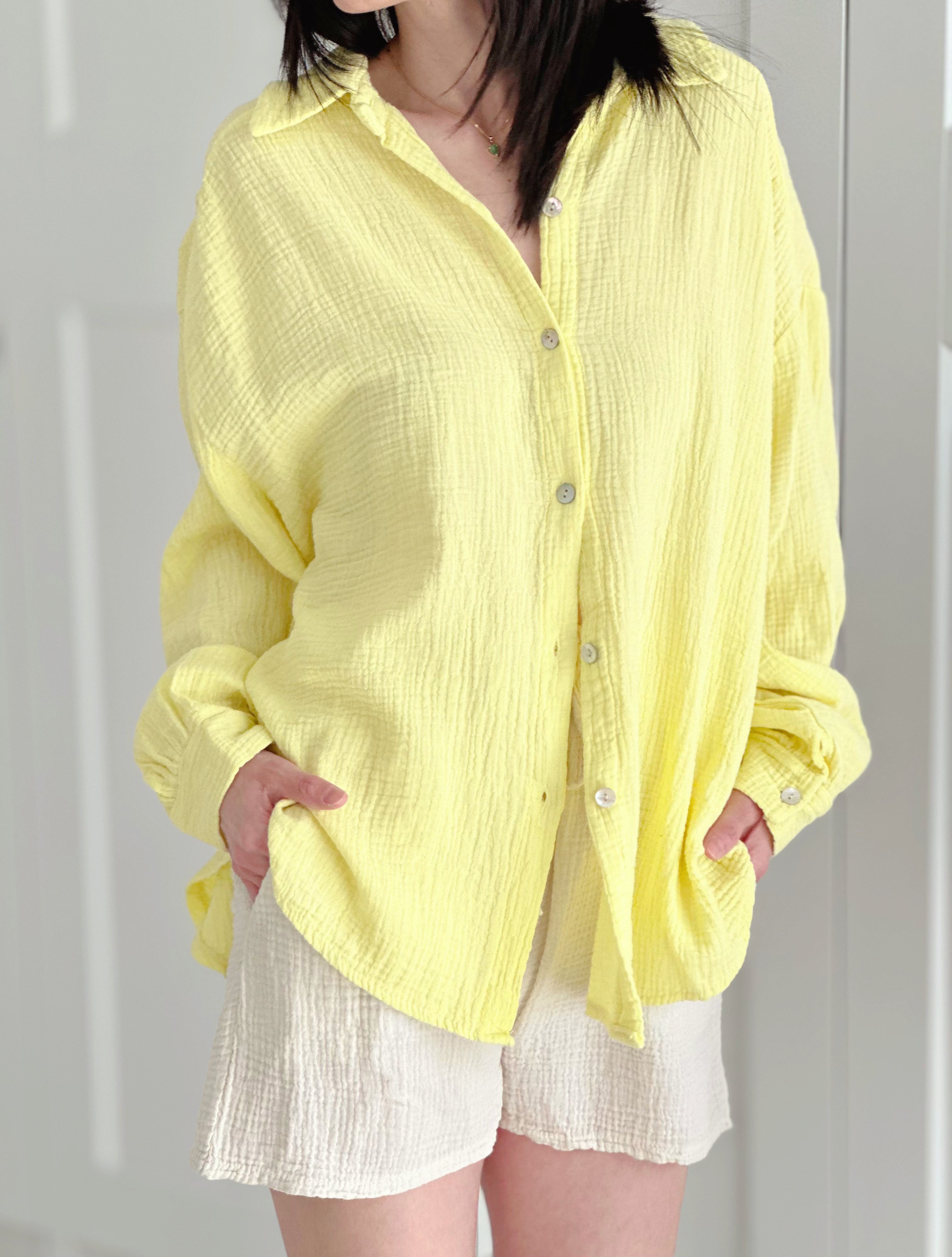 Musselin Bluse, regular, Buttergelb