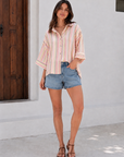 Musselin Bluse, 3/4-Ärmel, bunte Streifen, 2 Farben