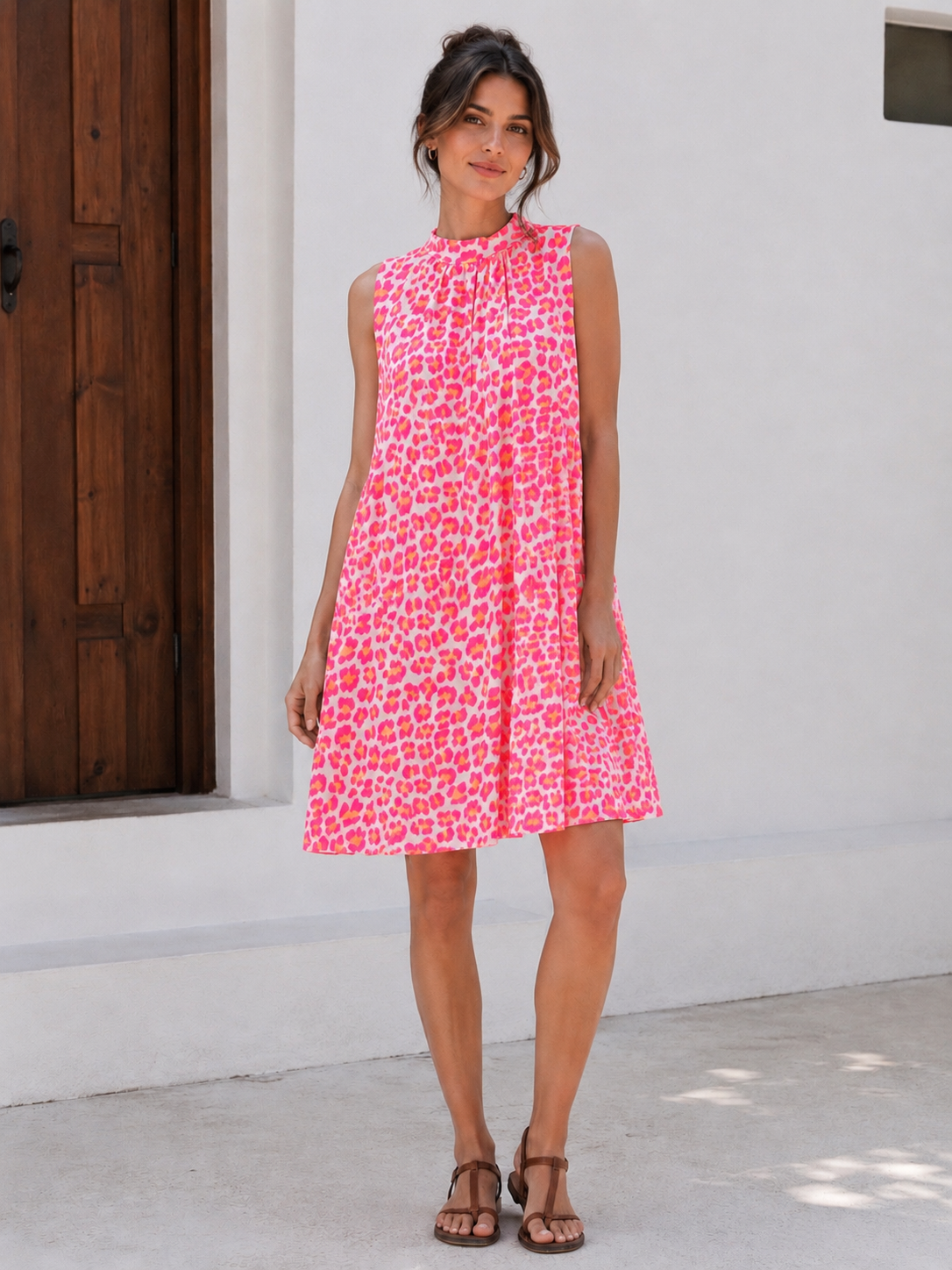 Tunika, Rückenschleife, Leo, Neon-Rosa