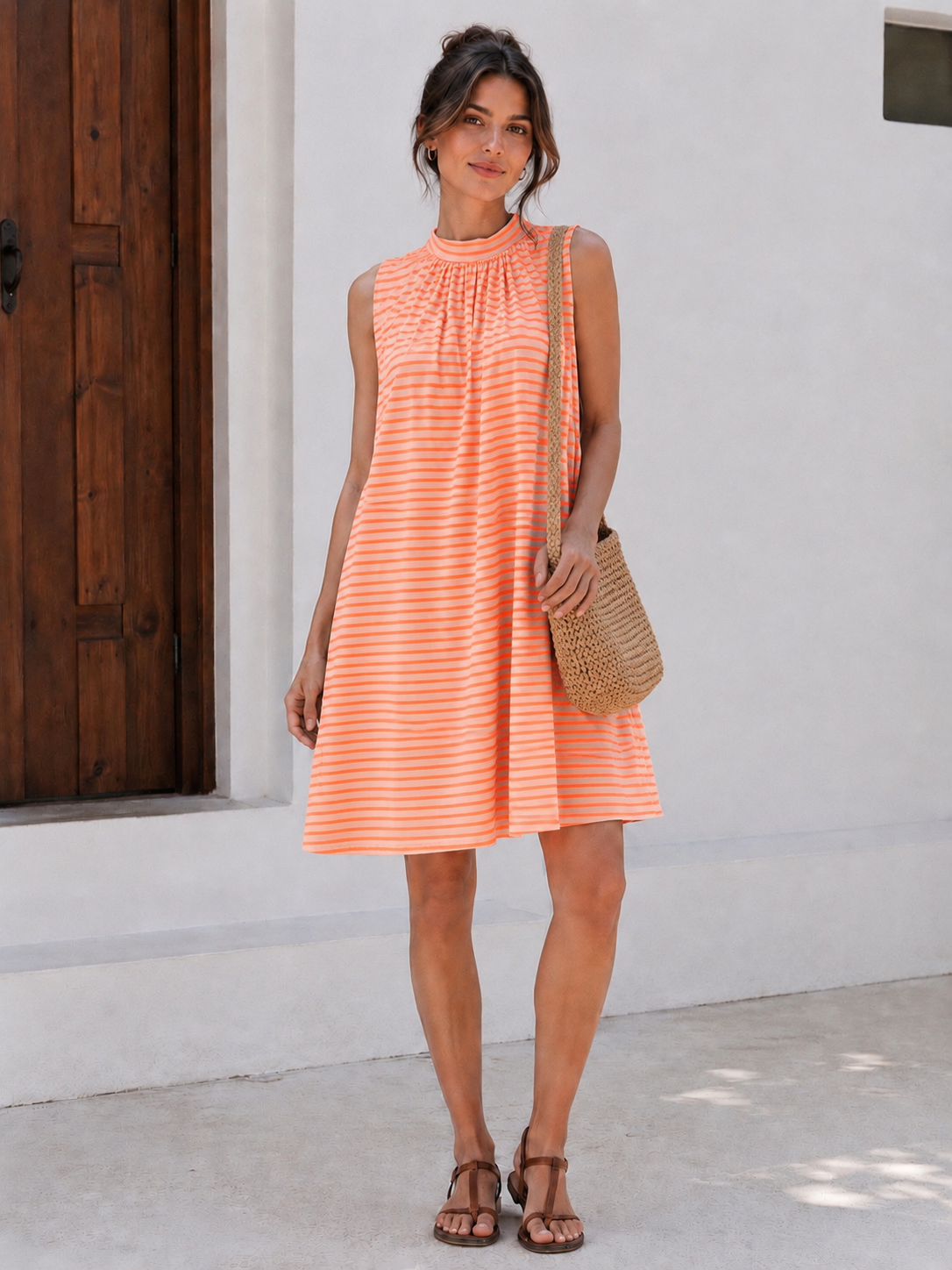 Tunika, Rückenschleife, Streifen, Neon-Orange