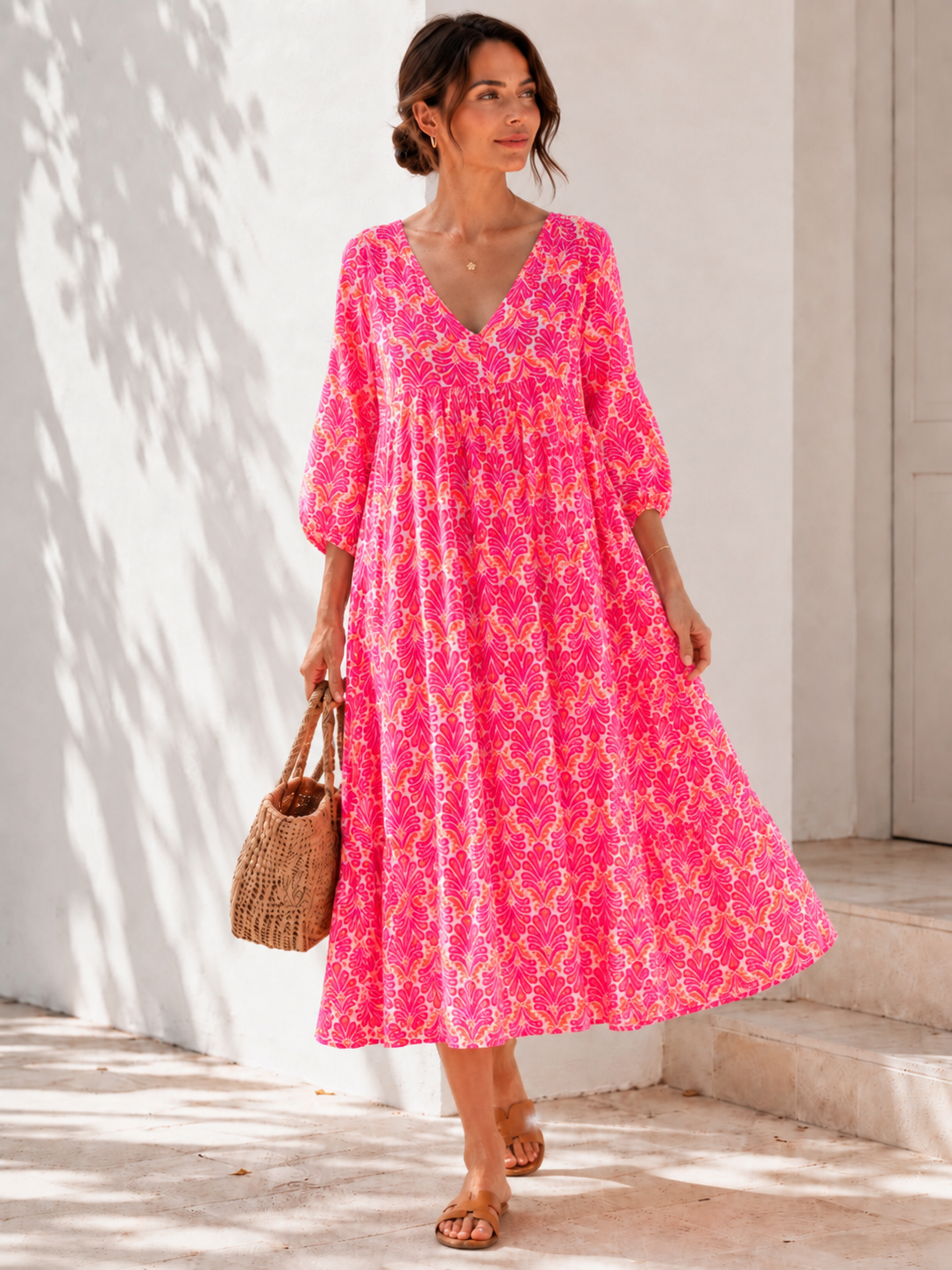 Musselin Kleid, Classic, Palmblätter, 2 Farben
